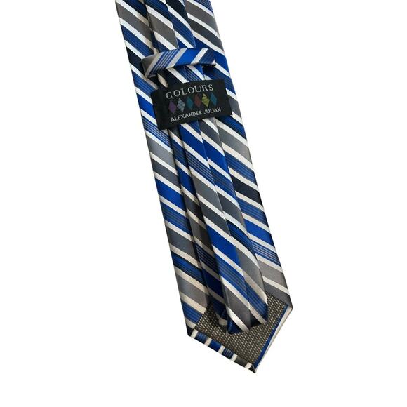 Vintage Colours Men's Alexander Julian Blue and Gray Striped Tie - Picture 5 of 6
